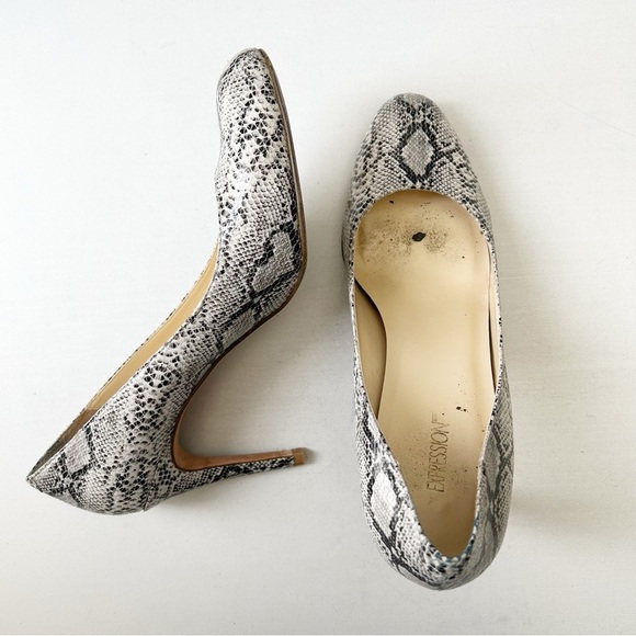 Expression Grey Snakeskin Patterned High Heels Leather Pumps Size 8 - Picture 14 of 16